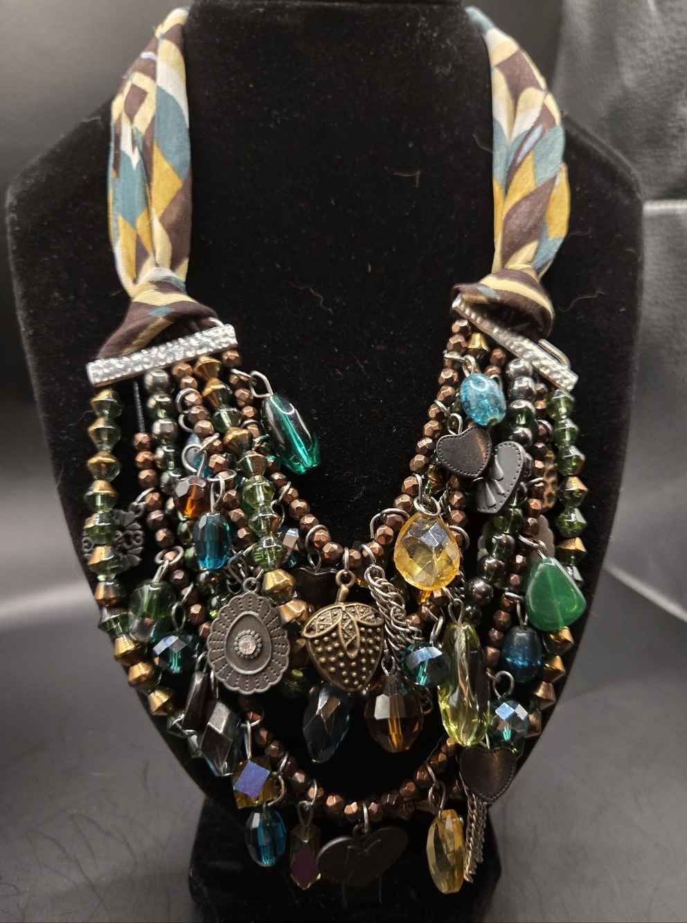 Boho Statement Necklace Charm Cluster Beaded Bib Anthropologie Style